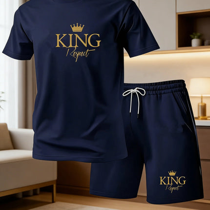 Men's Summer Casual Sportswear Round Neck Short Sleeved T-shirt Shorts 2-piece Set Men's Short Sleeved T-shirt and Shorts Set