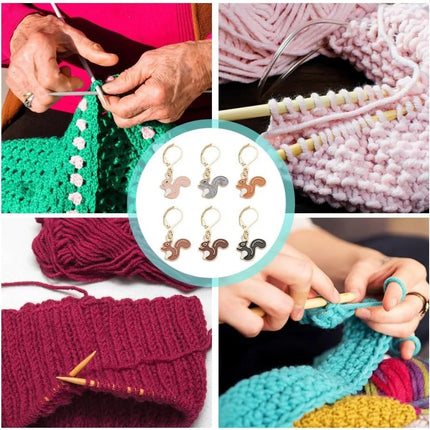 12 Pcs 6 Colors Squirrel Stitch Markers Alloy Enamel Crochet Stitch Marker Locking Stitch Marker with Leverback Clasp making kit