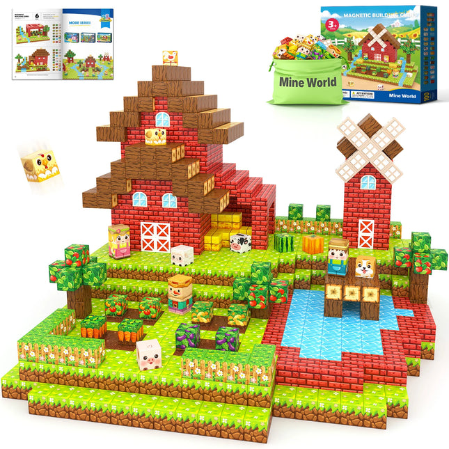 Mine World Magnetic Blocks Farm Animal Set, Magnetic Building Blocks for Kids, Toys Gift for 3+ Year Old Boys and Girls