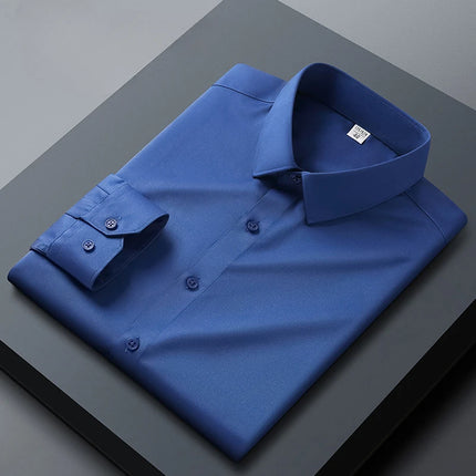 Men's Business Casual Long-Sleeved Shirt, Orange, Non-Ironing, Wrinkle-Resistant, Elastic, Solid Color, New Style