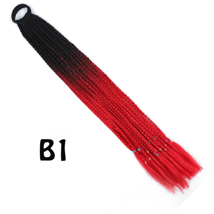 Synthetic Gradient Color Dirty Braided Ponytail Extensions With Elastic Band 24" Rainbow Braid Pony Tail Hairpiece For Girl