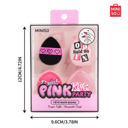 MINIISO Pink Party Series Thumb Powder Puff 3-Pack Combo - Comes with Storage Box for Portable and Easy Storage