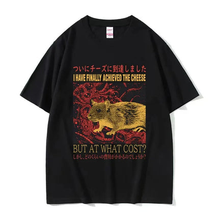 Funny Cheese Devouring Machine Japanese Rat Graphic T Shirts Men Vintage Fashion O-Neck Oversized T-shirt Y2k Unisex 62408