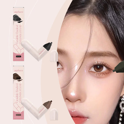 Rotating Eyeliner Stamp Pen Waterproof Sweat-Proof Integrated Black Brown Dual-Head Triangular Tip Symmetric Liquid Eyeliner Pen