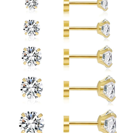 6 Pairs Earrings Sets for Multiple Piercing Small Huggie Hoop Earrings Flat Back Tiny Ball CZ Opal Pearl Stud Earrings for Women