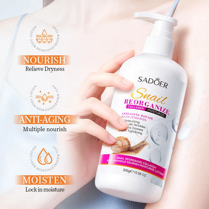 300g SADOER Snail collagen Body Lotion Anti Wrinkles Moisturizing Nourishing Whitening Body Cream Whole Body Hand Leg Skin Care