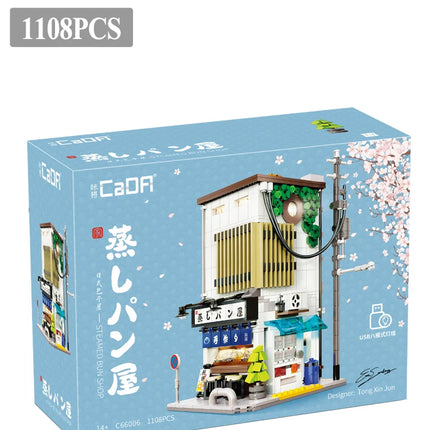 Cada City LED Japanese Steamed Bun House Architecture Building Blocks Friends Shop Figures Bricks Toys cherry blossom Kids Gifts