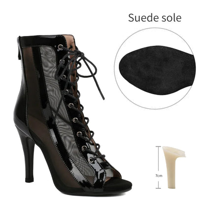 Women's Latin Salsa Dance Jazz Dance Shoes Girls Ballroom Dance Club Short Boots Ladies Lace-Up Fashion Fine Sand Dance Boots