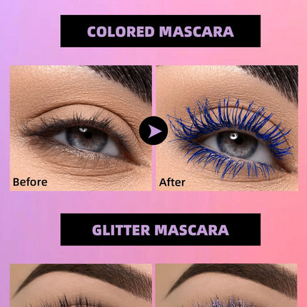 QIBEST Double Head Diamond Glitter Mascara Lasting Colored Mascara Eyelashes Pink Blue Green Red Brown Voluminous Mascara Rimel