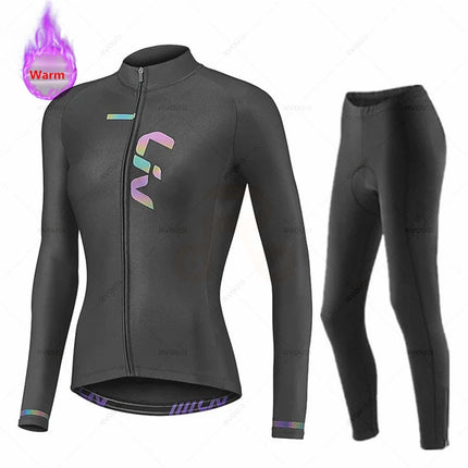 Liv Women Winter Bicicleta Set Outdoor Thermal Fleece Cycling Clothing Road Bike Shirt MTB Jersey Bicycle Uniform Roupa Ciclismo
