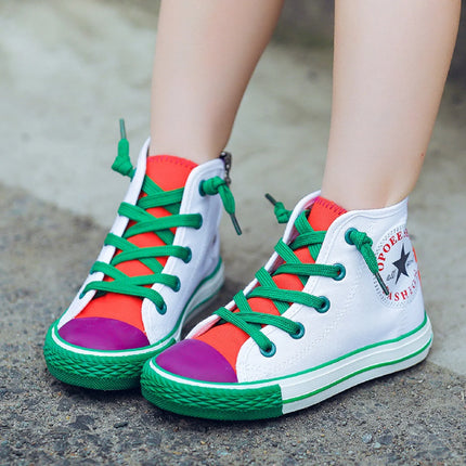 Opoee Children's Shoe Wholesale 2023 Spring Boys' and Girls' Board Shoes Korean Edition Colored Fashion Mid Top Children's Canva