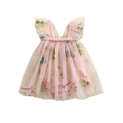 Baby Girl Halloween Costume Butterfly Wing Mesh Flower Sleeveless Tulle Fairy Romper Dress Birthday Tutu Dress