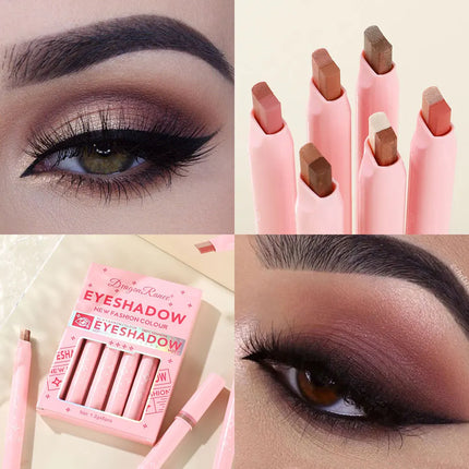Two-Color Eyeshadow Stick Six-Pack Set Box, Highlighter Eyeshadow Pen, One-Swipe Application, Waterproof, Long-Lasting, Fine and Non-Smudging Eyeshadow Pen