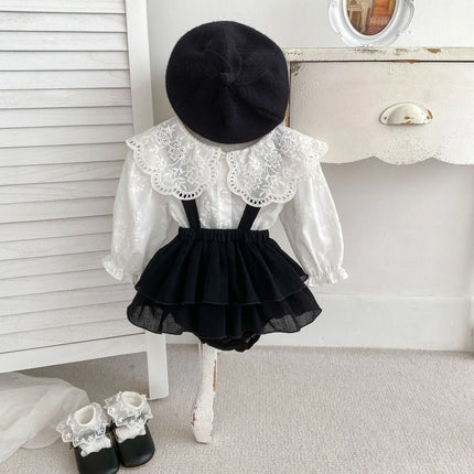 MILANCEL Kids Baby Girls Clothing Set Toddler Girls Big Collar Princess Blouse And Lace Bodysuit 2 Pcs Suit Outfits