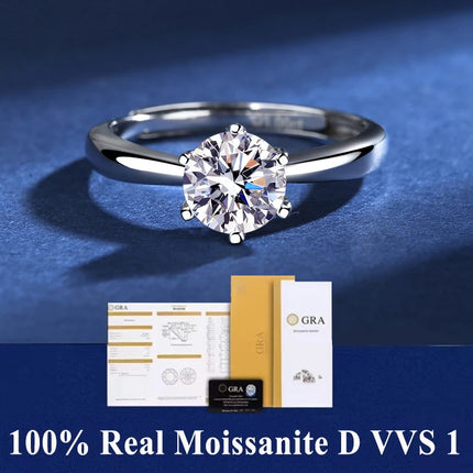 Luxury Women's S925 Silver Rings Fashion Adjustable Size 0.5ct(5mm) GRA Moissanite Ring For Women Jewelry Gift With Boxed