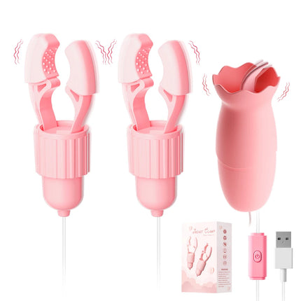 Nipple Clamps Vibrator Breast Massage Tongue Licking Sucking Vibrating Clit Stimulator Female Maturbator Adult Sex Toy For Women