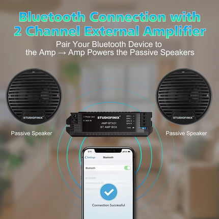 STUDIOFINIX 3'' 160W 2PCS Quality Marine Waterproof Speakers Motorcycle Bluetooth Audio Stereo System For ATV UTV Outdoor Boat