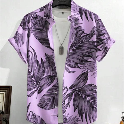 Hawaiian 3D Plant Shirt Flower Geometric Printed Blouse Street Outdoor Single-Breasted Beach Short Sleeve Tops Men's Clothing