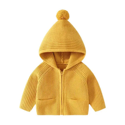 1-5Years Toddler Baby Hooded Sweaters for Girls and Boys Knitted Sweater Coat with Zipper Infant Cute Sweater Jacket Coat 2 3 4