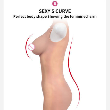50-80kg Crossdressing Bodysuit Cosplay Silicone Bodysuit Crossdress Fake Breast  3-Pointed 88-95cm Length Crossdresser Bodysuit