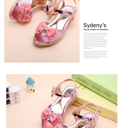 Girls Princess Shoes Summer Children High Heels Open-toe Party Wedding Toddlers Sandals Non-slip Kids Causal Sequins Beach Shoes