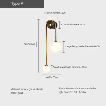Modern Wall Lamp Glass Ball LED Gold Home Decor For Living Room Bedroom Bedside Interior indoor Lighting Sconce Luminaire Lights