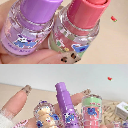 Gege Bear Fruit-Flavored Lip Balm Hydrating Cute Keychain Pendant Lipstick Long Lasting Moisturizing Reduce Lip Lines&Lip Base
