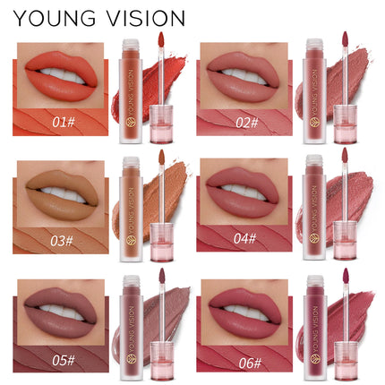 YOUNG VISION 6-Color Matte Velvet Lip Gloss Silky Smooth, Long-Lasting Color Seductive Feminine Lip Makeup