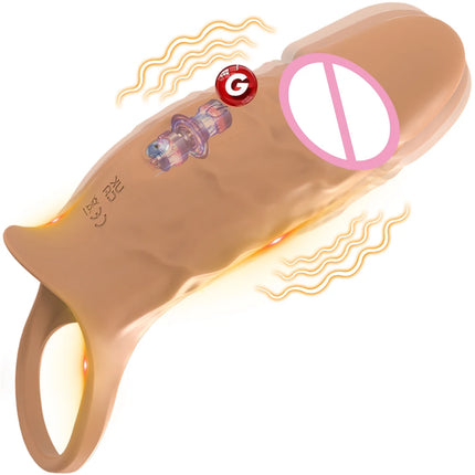 Penis Ring Vibrator G-Spot Stimulation Penis Sleeve Enlargement Sleeve Silicone Soft Dick Enlarger Sex Toys for Men Women