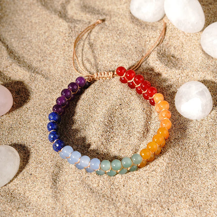 7 Chakras Natural Stone Anklet For Women Symbolize Happiness And Good Luck Crystal Braided Rope Ankle Bracelet Summer Jewelry
