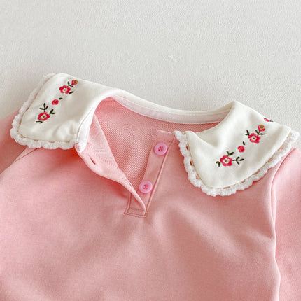 Autumn girls' sweatshirt set, long-sleeved embroidered lapel top and sweatpants two-piece set for casual outings
