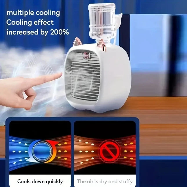 TINSOL USB Mini Air Conditioning Fan, Humidifier Desktop Spray Fan, 1200mAh, Three-Speed Air Conditioning, Cooling Fan