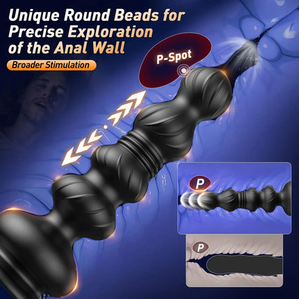 Thrusting Anal Beads Prostate Massager Anal Vibrator Toys Butt Plug Trainer Vibrating Thrusting Sex Toys for Men Women Adult