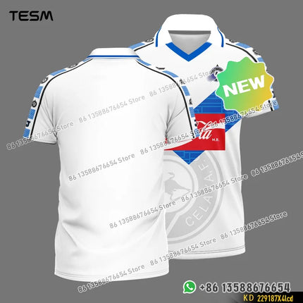 TESM Summer Vintage POLO Shirt Men Stripe Sports V-neck T-shirt Street Trendy Short Sleeve 3D HD Print T-shirt