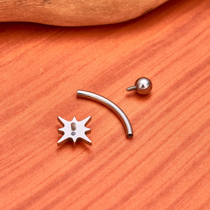 ASTM F136 Titanium 16G CZ North Star Rook Earring 6mm 8mm 10mm 12mm Curved Barbell Eyebrow Cartilage Tragus Labret Piercing