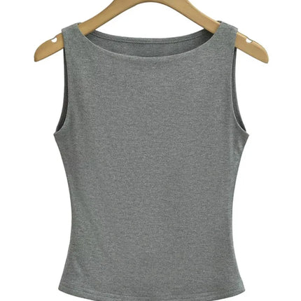 Women Double Layer Boat Neck Soft Slinky Tank Top