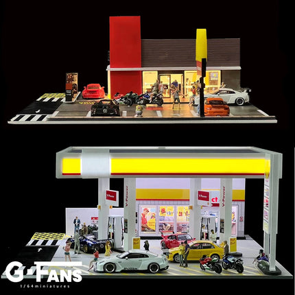 1:64 Scale Miniatures Building Scene Car Parking Lot Model Lighting Version Car Garage Diorama Models Simulation Collection Gift