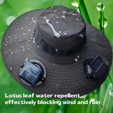 New Men's Fashion Wide Brim Solar Fan Hat UPF50+ Sun Protection with Dual Power (Solar USB) Adjustable Outdoor Beach Fishing Hat