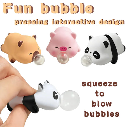 2026 New Cute Animal Bubble Blowing Squishy Toy Stress Relief Squeeze Toy Panda Pig Fidget Toy Slow Rebound Desk Decor Gift