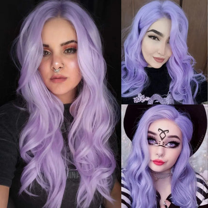 Lavender Purple Wig Long Body Wave  Lace Front Wigs Heat Resistant Light Pruple 13x4 Synthetic And Blend Lace Wigs Cosplay