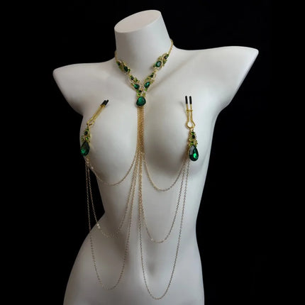 Emerald with Diamond Accents Nipple Clamps and Collar 5 Styles BDSM Nipple Stimulation Sexy Accessories for Women Adult Sex Toys