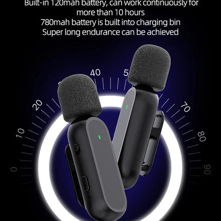 Wireless Lavalier Microphone with Charging Box Audio Video Noise Cancel Record Plug-and-Play Mic for IOS Android