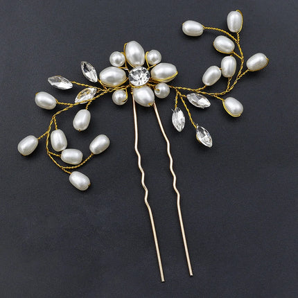 Elegant Pearl Crystal Hairpin Wedding Bridal U-shaped Metal Hair Comb Forks Hairstyle Clips Jewelry Accessories Design Tools