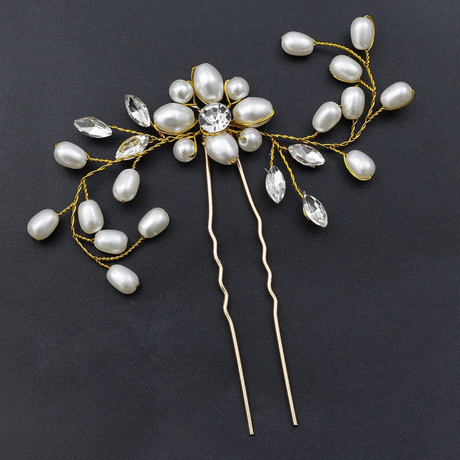 Elegant Pearl Crystal Hairpin Wedding Bridal U-shaped Metal Hair Comb Forks Hairstyle Clips Jewelry Accessories Design Tools