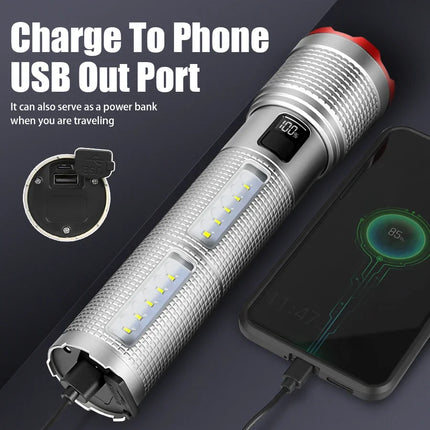 Super Bright LED Flashlight USB Rechargeable Torch Telescopic Zoom Handheld Flashlight Outdoor Camping Emergency Fishing Lantern