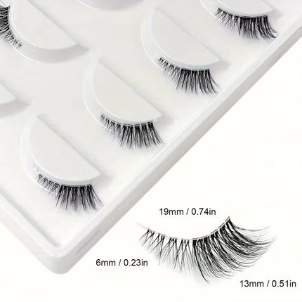 5 pairs Natural Look Curly Half Lashes-Add Volume and Definition to Your Eyes for Dating, Parties, and Stage Makeup-Half Lashes