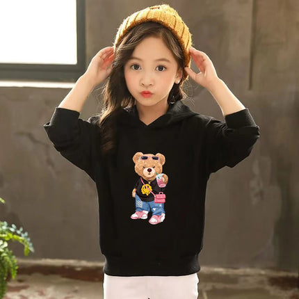 Fashion Bear Children's Hoodies tops 3-12 year Boy black Girls pink Casual Toddle Sweatshirr child Age 2-12 Spring Autumn Coat