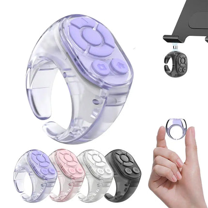 Transparent Scrolling Ring Remote for TikTok YouTube Instagram Video Scroller Page Turner Clicker Bluetooth Camera Shutter