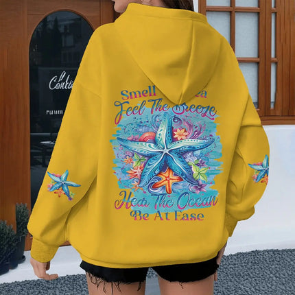 New Hawaiian Flower Print Creative Letter Hoodies Women's Long Sleeve Streetwear Ocean Beach Series Female Hoodie Gifts