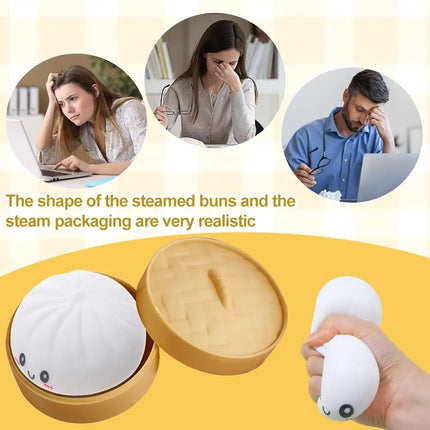 Colorful Dumpling Squishes Stress Balls Fidget Sensory Toys Simulation Food Squishies Bun with Steamer Fake Buns Fidget Toy